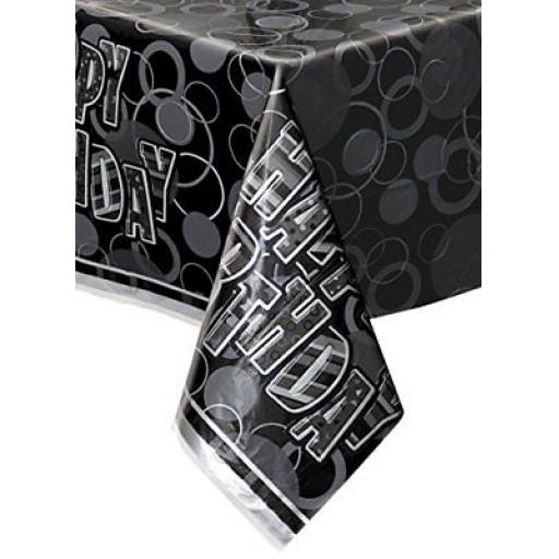 Happy Birthday Glitz Black Plastic Table cover 54 x 84 inch