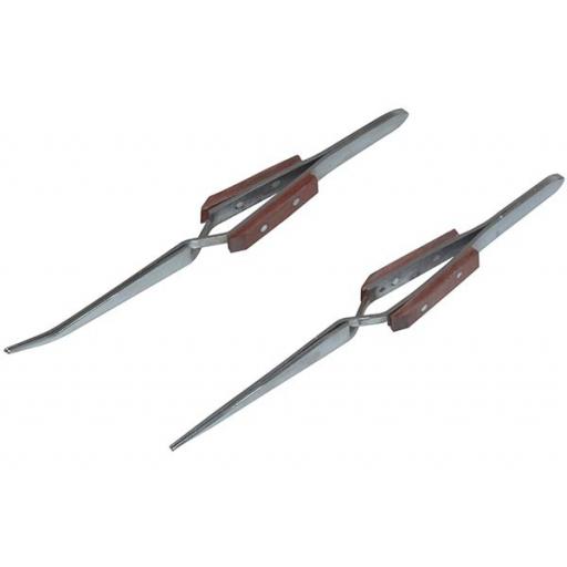 2pc Wooden Handle Tweezer Set