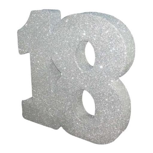 Silver Glitter Number 18 Table Decoration