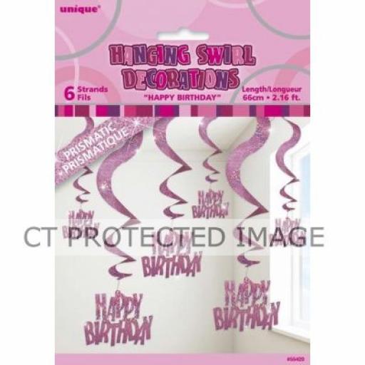 Pink Glitz Happy Birthday Hanging Decorations 6ct