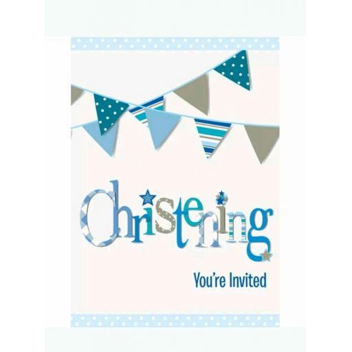 Blue Bunting Christening Invitations 8 Set