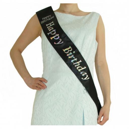 Happy Birthday Black Satin Sash with Diamante