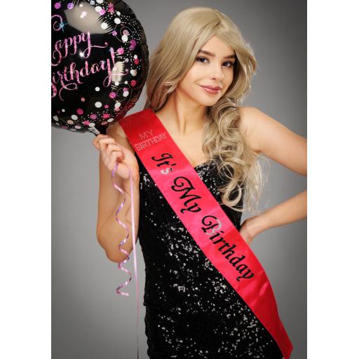 It's My Birthday Sash Pink With Diamante stones