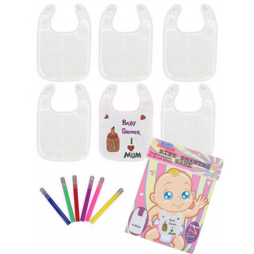 Baby Shower Bibs Drawing Game 6 bibs + 6 pens