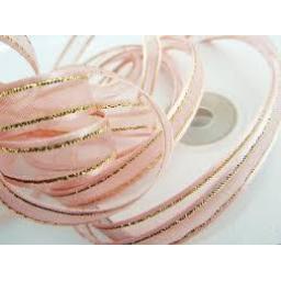 Organza satin edge ribbon 10mm x 25m Pink/Gold