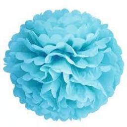 Puff Ball Paper Decoration 16 inch Light Blue