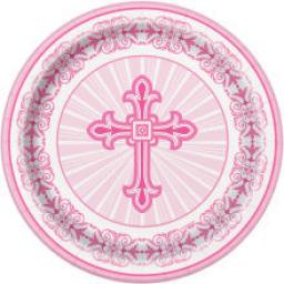 Radiant Cross Pink Paper Plates 8ct 21.9cm