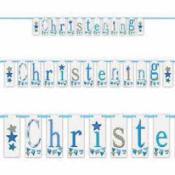 Blue Christening Paper Letter Banner 2.13m