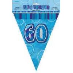 Flag Banner Blue Glitz 60th Birthday 3.6m