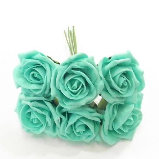 Foam Roses Aquamarine Blue 6 heads Head Diameter Approx 6cm