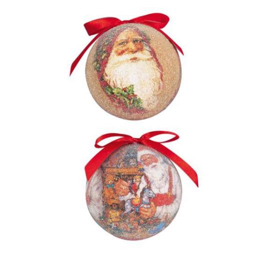 75mm Traditional Santa Decoupage Baubles