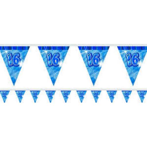 Flag Banner Blue Glitz 16th Birthday / Anniversary