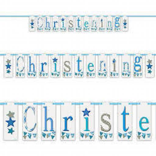 Blue Christening Paper Letter Banner 2.13m