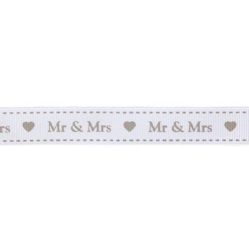 Ribbon Mr & Mrs White & Grey 13mm x 1m