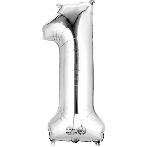 Balloon Air-Filled Number  1 Silver 16in