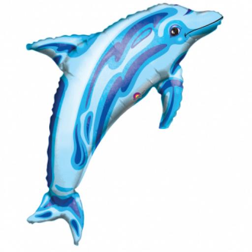 Ocean Blue Dolphin SuperShape Foil Balloon 37"/84cm w x 22"/56cm