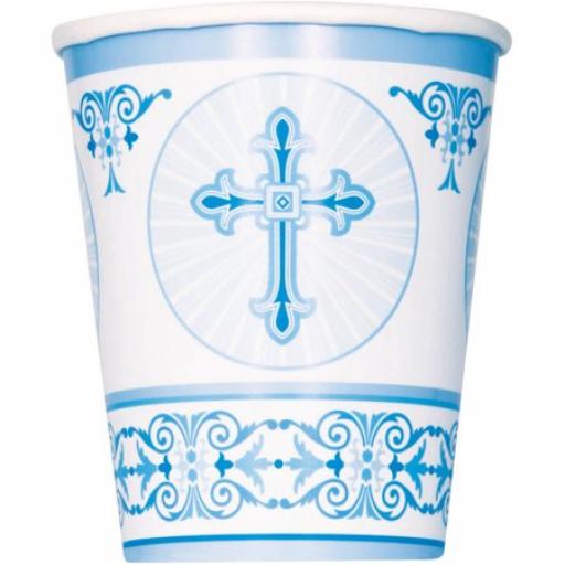 Blue Radiant Cross Party Paper Cups 8pcs 9 oz