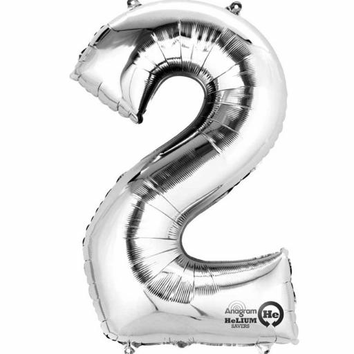 Balloon Air-Filled Number 2 Silver 16in