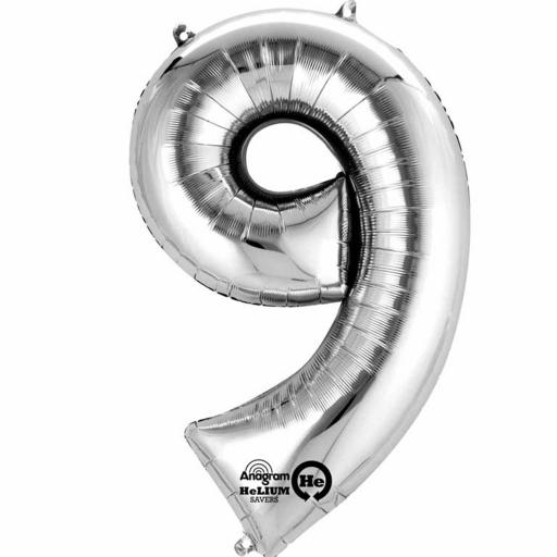 Balloon Air-Filled Number  9 Silver 16in