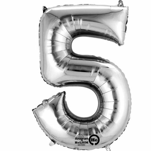 Balloon Air-Filled Number 5 Silver 16in