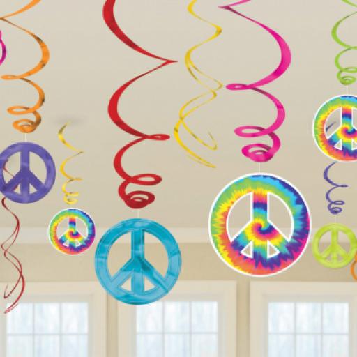 80s Groovy Hanging Swirls Decorations Pack of 12