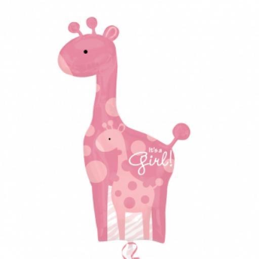 Mom & Baby Pink Giraffes SuperShape XL Foil Balloon 25"/64cm w x 42"/107cm