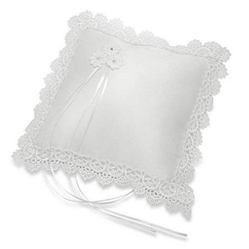 Ring Cushion- White Satin Square Lace Scalloped 210 x 210