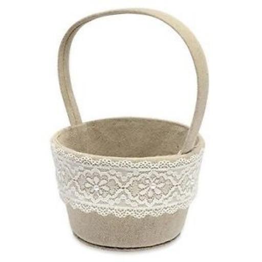 Linen Round Basket with Lace Natural 140 x 110 x 220 mm