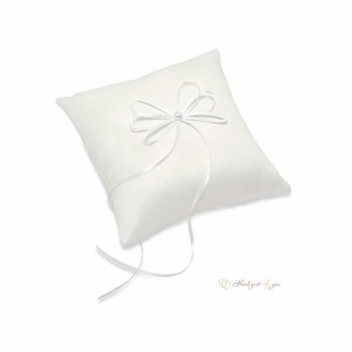 Ivory Satin Square Ring Cushion With Ribbon 195 X 195