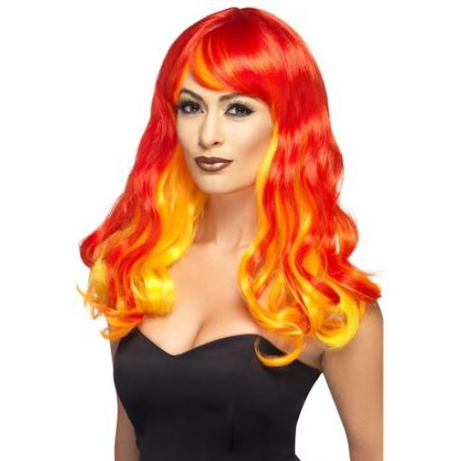 Ombre Devil Flame Wig, Red & Orange