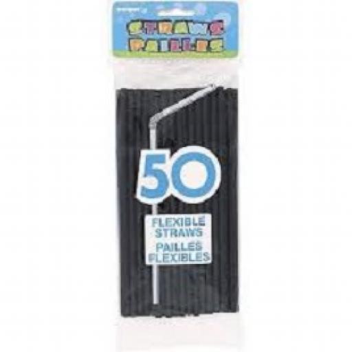 50 Black Flexible Straws