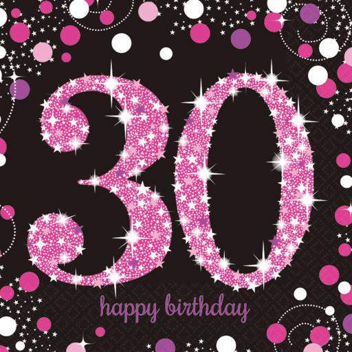 Pink Sparkling Celebration 30th Birthday Luncheon Napkins 33cm