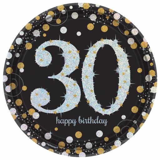 8 Gold Sparkling Celebration 30th Prismatic Paper Plates 23cm