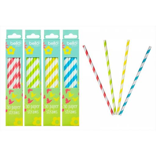 Yellow& White Paper Drinking Straws 30pcs