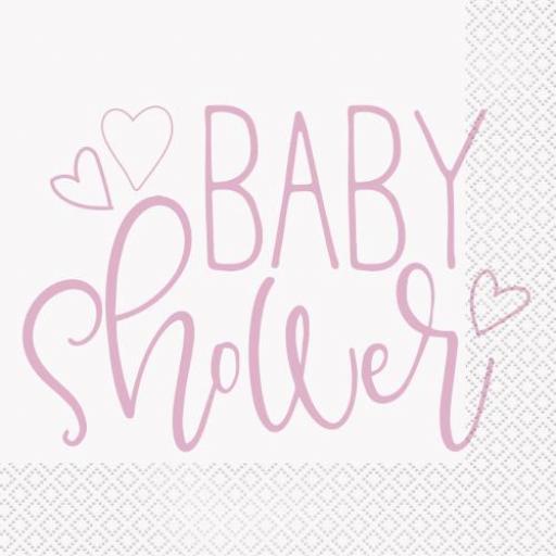 16 Pack -Pink Hearts Baby Shower Napkins 33x33cm/2ply