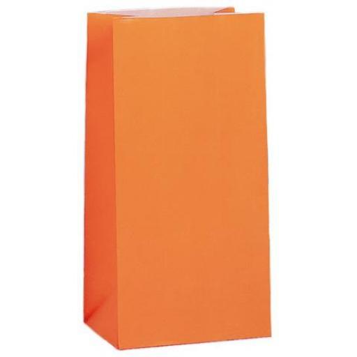 12 Paper Party Bags - Orange