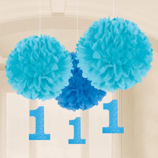 Fluffy Decorations 1st Birthday - Blue