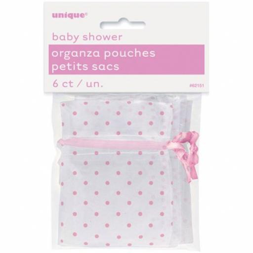 Pink Polka Dot Organza Pouch 6 ct