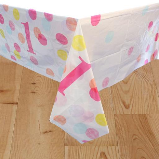 Pink First Birthday Table Cover 54in x 84in