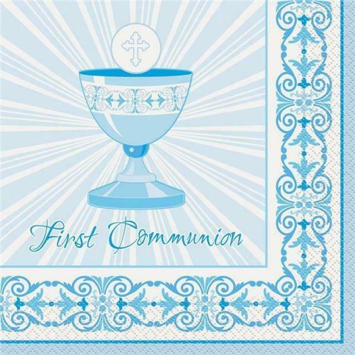 Blue Radiant Cross 1st Communion Luncheon Napkins 16pk