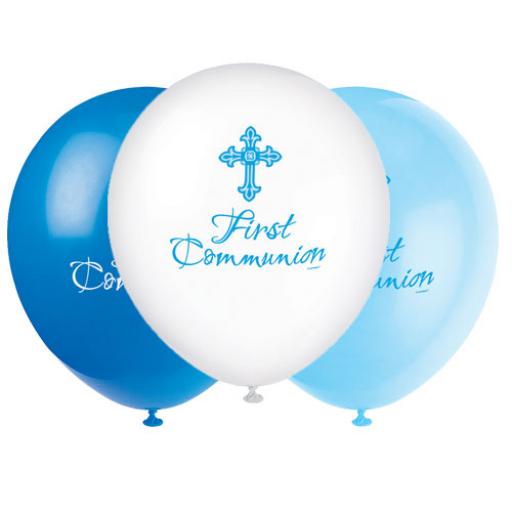 First Communion Blue Latex Balloons 8ct