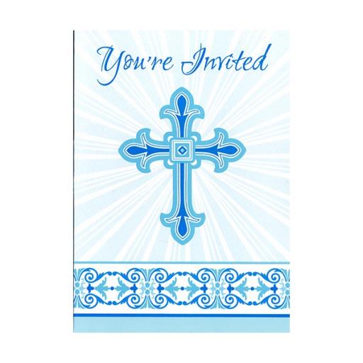 Radiant Cross - Blue Invitations 8ct