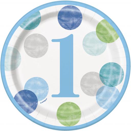 8 Blue Dots 1st Birthday Plates-8pcs