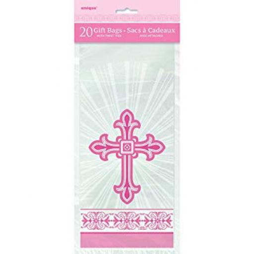 Unique Party 43789 - Cellophane Radiant Cross Pink Religious Party Bags, Pack of 20