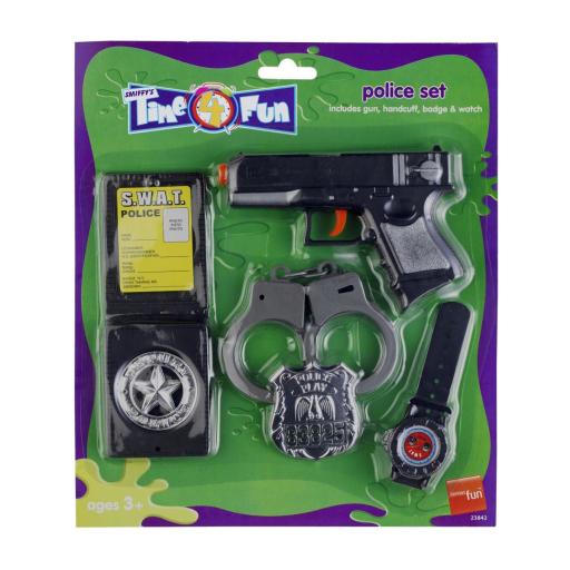 Time 4 Fun Police Set includes Gun, Handcuff, Badge & Watch