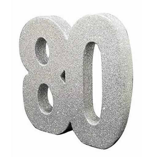 Silver Glitter Number 80 Table Decoration