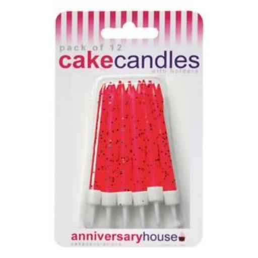 12 Anniversary House Candles Glitter Red