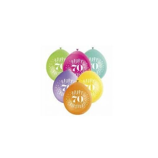 Happy 70th Birthday Anniversary Assorted Colour Latex Balloon 9"