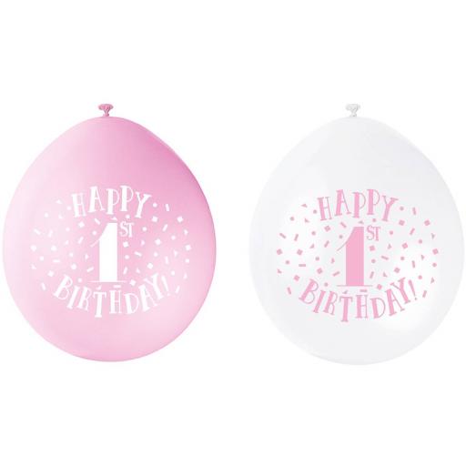 Happy 1st Girl Birthday Anniversary Assorted Colour Latex Balloon 9"