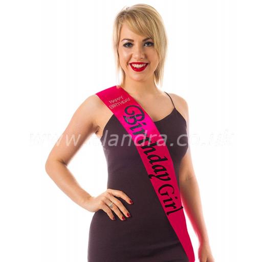 Hot Pink Birthday Girl Sash with Diamante